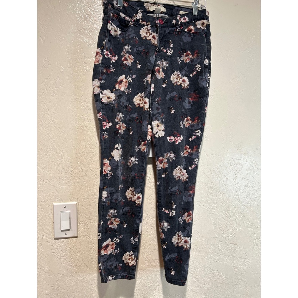 Vintage America Blues Boho Skinny Jeans‎ Floral Print Dark Gray Womens 4R/27